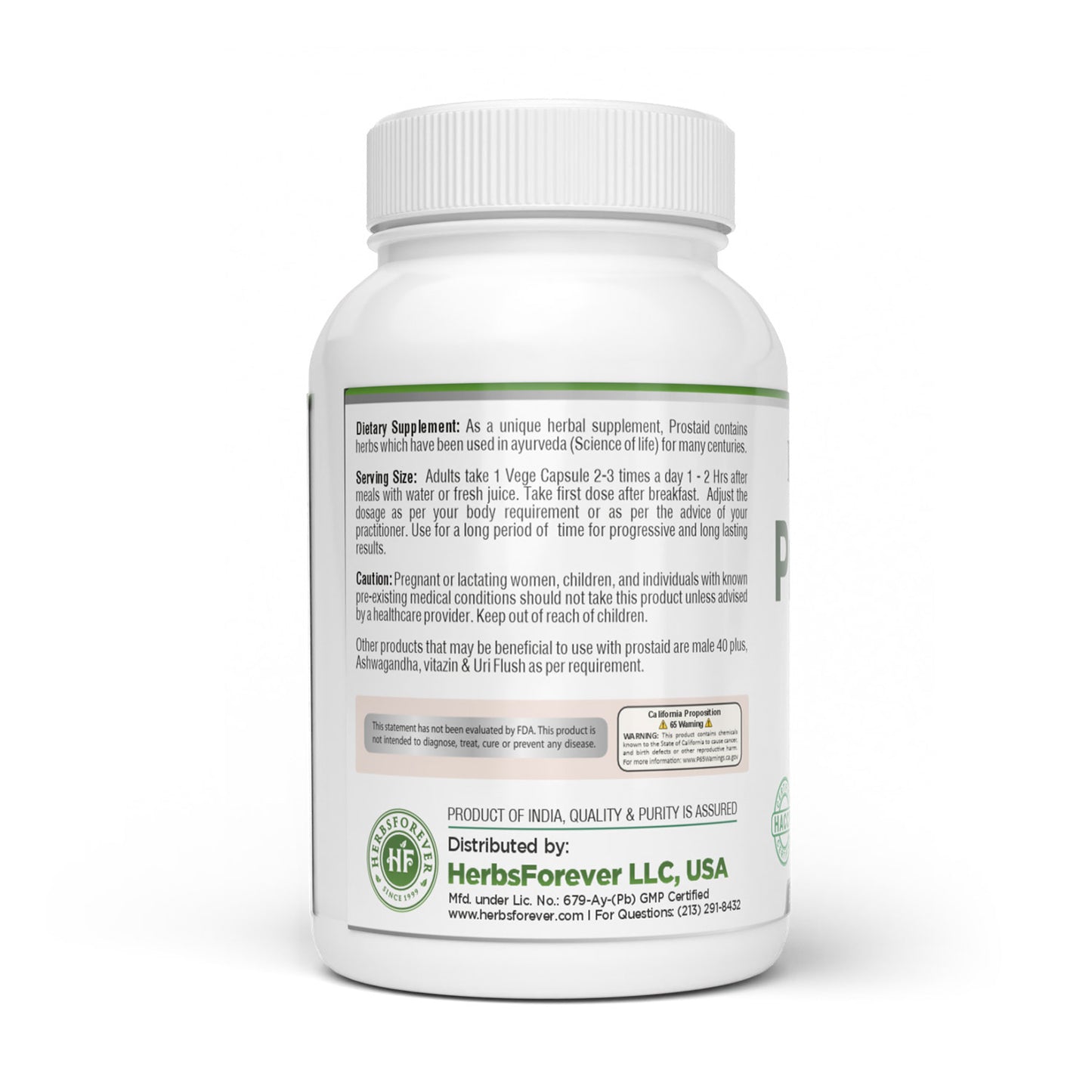 Prostaid Capsules - Ayurvedic Herbal Supplement (90 Vege Capsules – 800 Mg Each)
