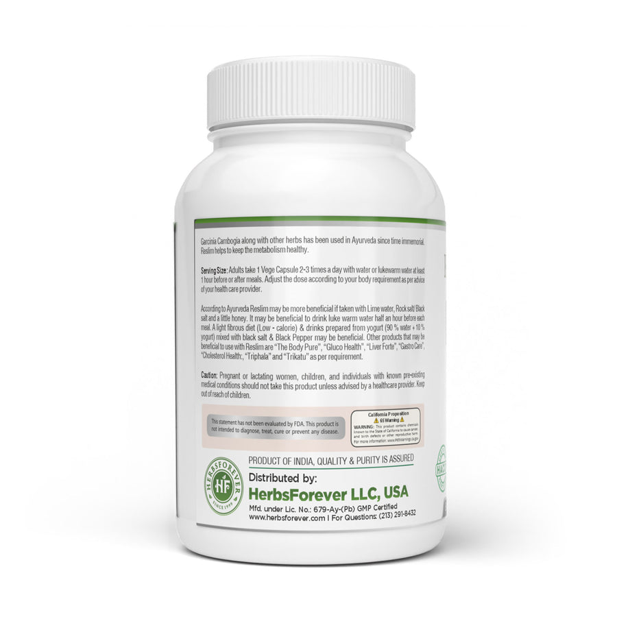 Reslim Capsules - Ayurvedic Herbal Supplement (90 Vege Capsules – 800 Mg Each)