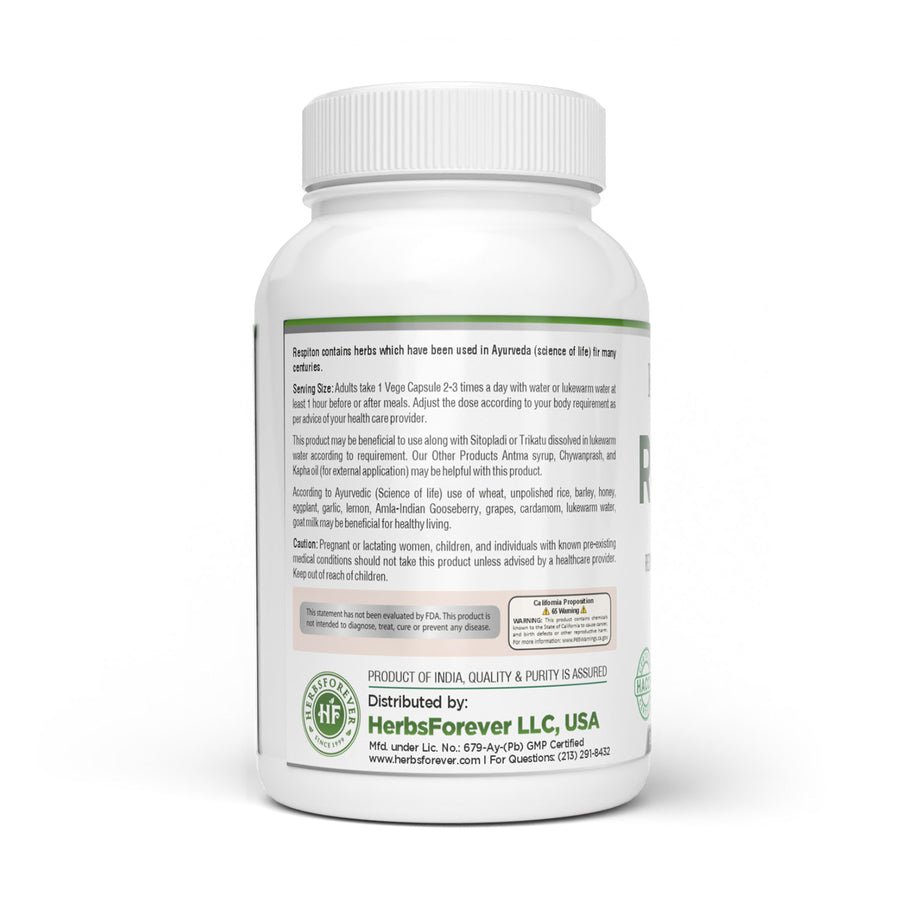Respiton Capsules - Ayurvedic Herbal Supplement (90 Vege Capsules – 800 Mg Each)