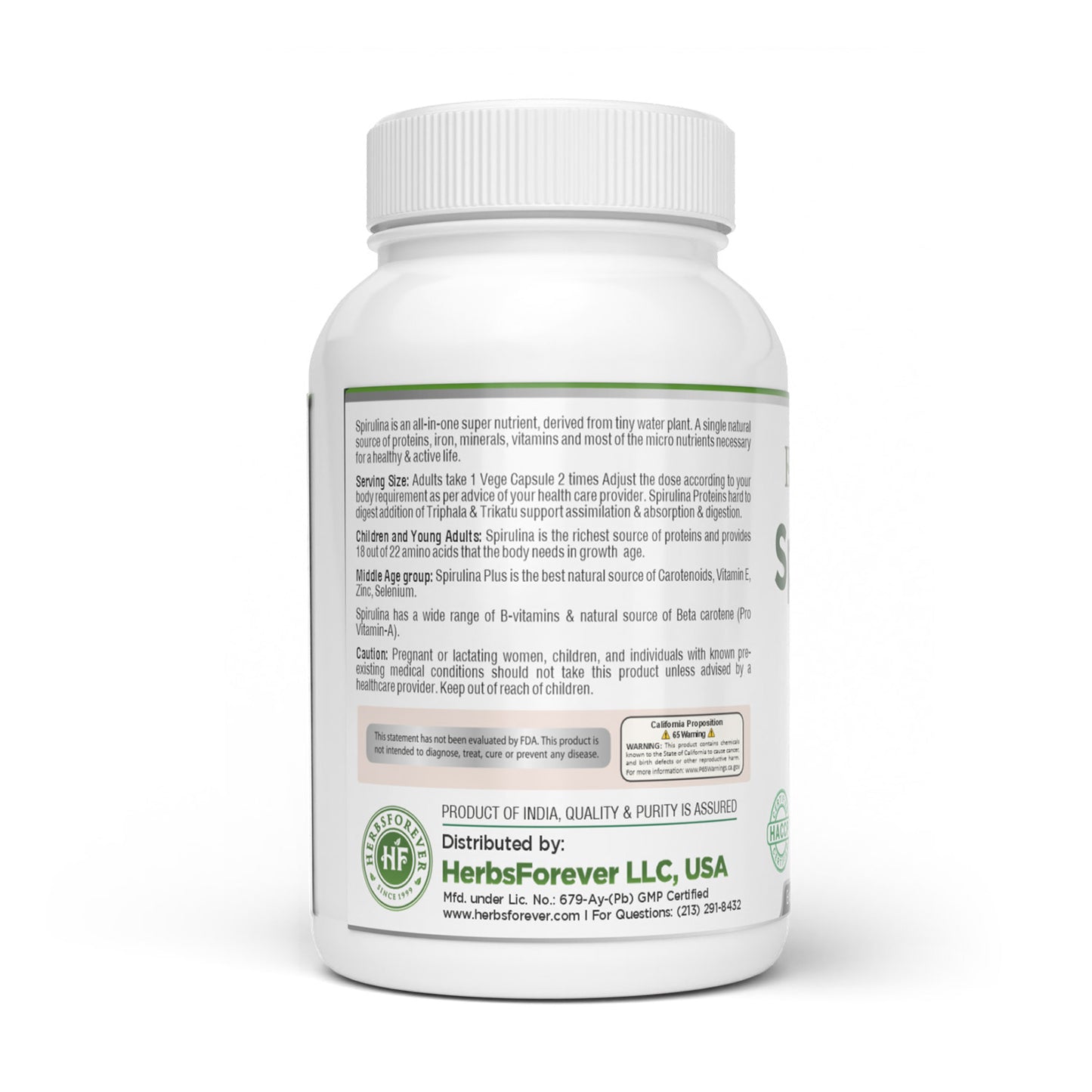 Spirulina Plus Capsules - Ayurvedic Herbal Supplement (90 Vege Capsules – 800 Mg Each)