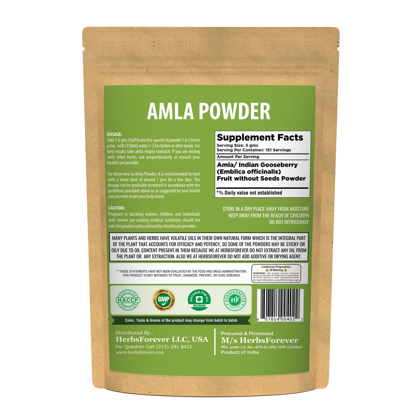 Amla Powder (Emblica Officinalis) - Non GMO - Vegan - (454 Gms - 1LBS)