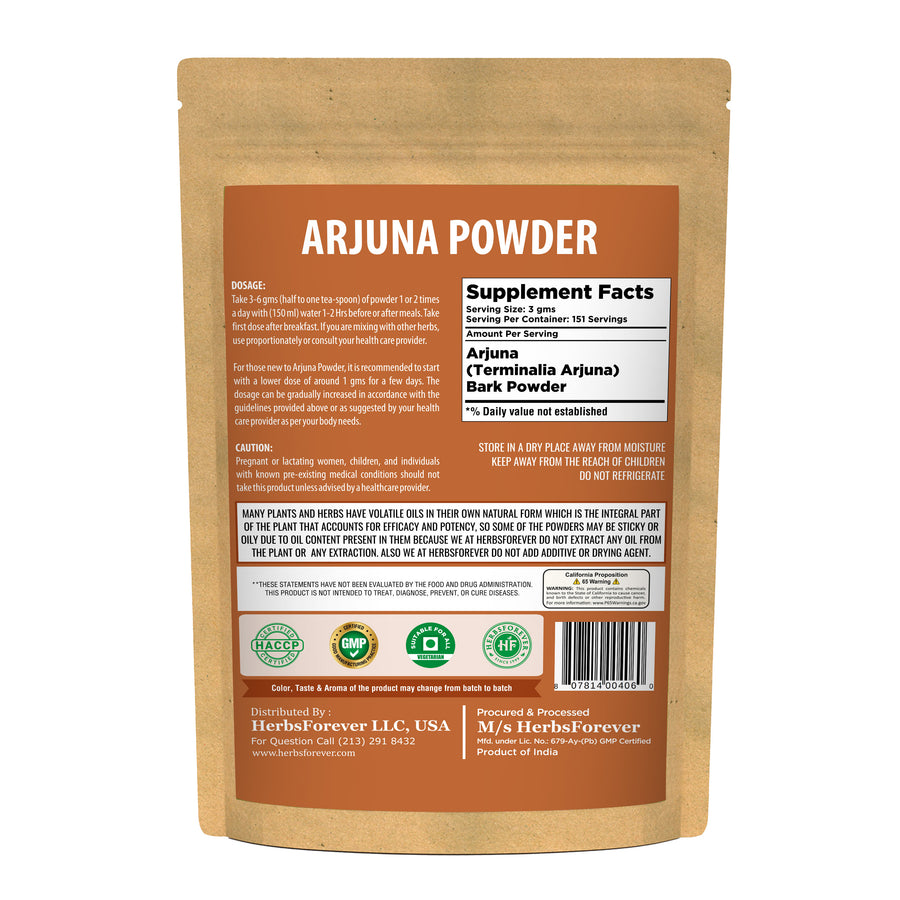 Arjuna Powder (Terminalia Arjuna) - Non GMO - Vegan - (454 Gms - 1LBS Pack)