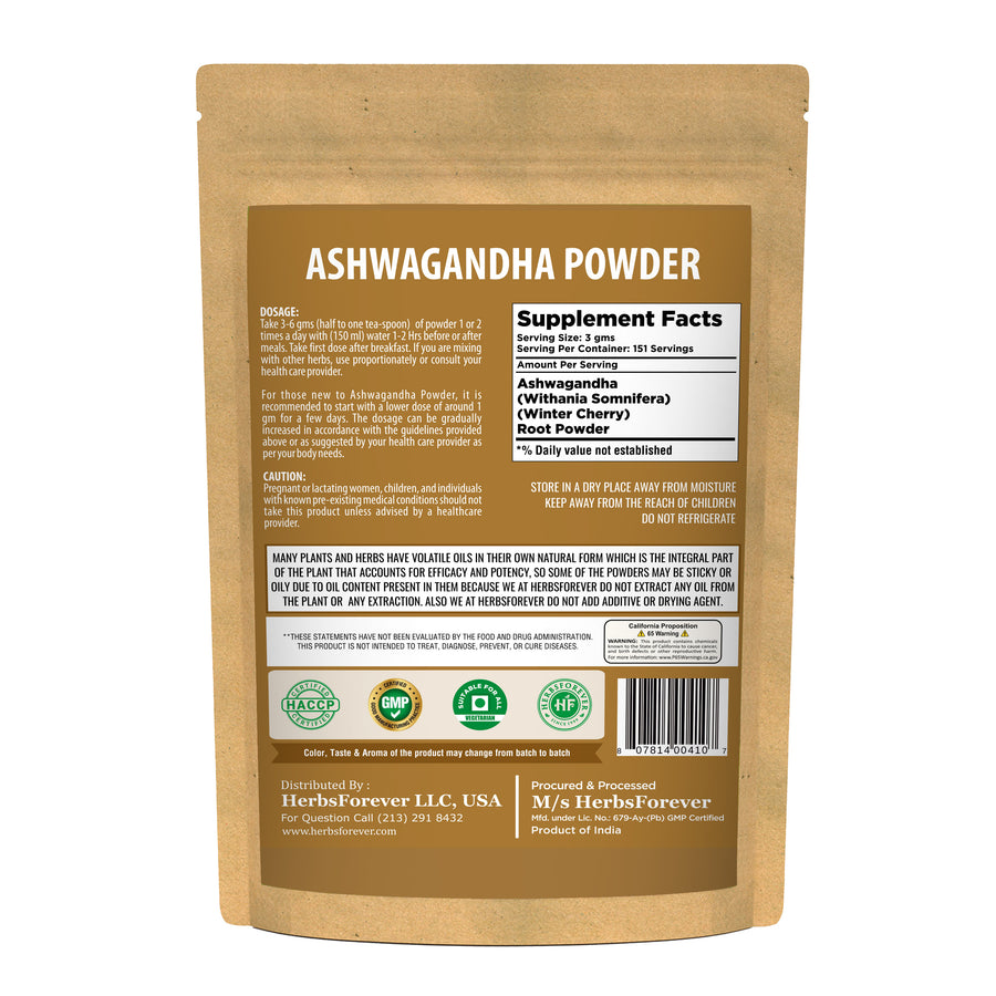Ashwagandha Powder (Withania Somnifera) – Non GMO – Vegan – (454 Gms – 1LBS)