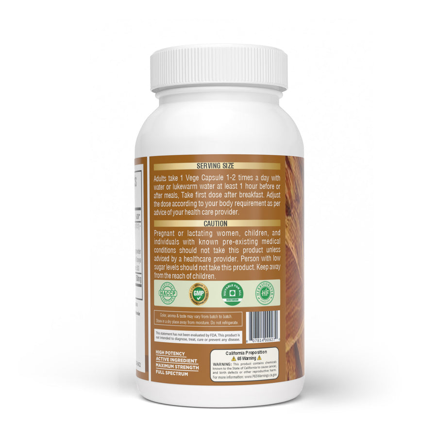Bijasar Capsules - Pterocarpus Marsupium - 10% Tannins - Extract Ratio 10:1 - 60 Vege Capsules - 750 mg each