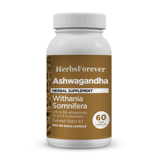 Ashwagandha Capsules – Withania Somnifera - 2% TO 5% Withanoloids, 1% To 1.5 % Alkaloids - Extract Ratio 8:1 -  60 Vege Capsules - 800 mg each