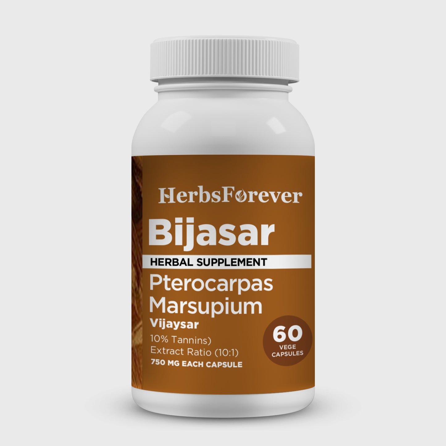 Bijasar Capsules - Pterocarpus Marsupium - 10% Tannins - Extract Ratio 10:1 - 60 Vege Capsules - 750 mg each