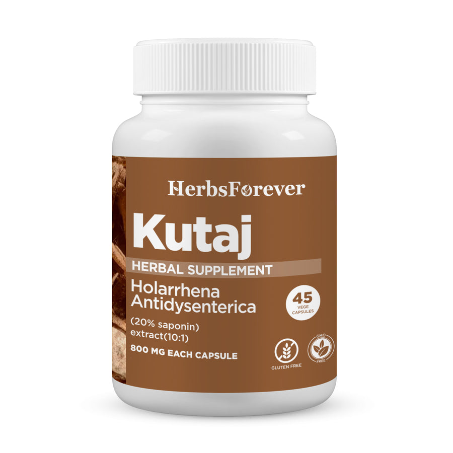 Kutaj Capsules (Holarrhena Antidysenterica) - 20% saponin - Extract Ratio 10:1 - 45 Vege Capsules - 800 mg each