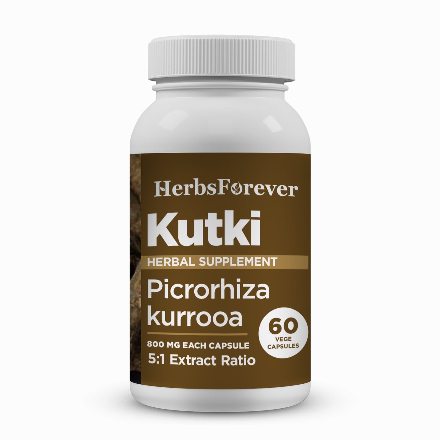 Kutki Capsules - Picrohiza Kurroa - 7% Kutkin - Extract Ratio 5:1 - 60 Vege Capsules - 800 mg each