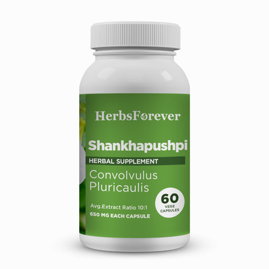 Shankhpushpi Capsules – Convolvulus Pluricaulis - 5% bitters & 1% alkaloids - Extract Ratio 20:1 - 60 Vege Capsules - 650 mg each