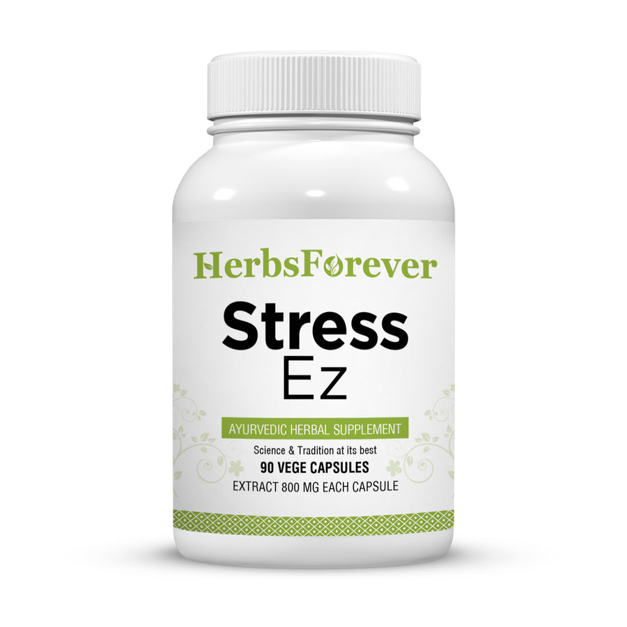 Stress Ez Capsules - Ayurvedic Herbal Supplement – (90 Vege Capsules – 800 Mg Each)