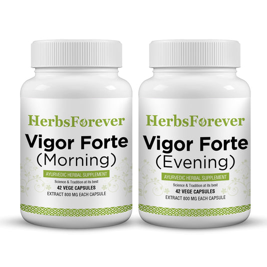 Vigor Forte Capsules - Ayurvedic Herbal Supplement – Combination Pack (2 Bottles) Morning Strength: 42 Capsules, 800 mg each & Evening Strength 42 Veg Capsules, 800 mg each