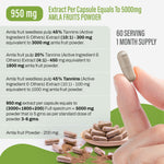 Amla Capsules - Embelica Officinalis - 45% Tannins - Extract Ratio 10:1 - 60 Vege Capsules - 950 mg each