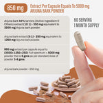 Arjuna Capsules - Terminalia Arjuna - 40% Tannins - Extract Ratio 10:1 - 60 Vege Capsules - 850 mg each