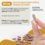 Fenugreek Capsules (Trigonellafoenum Graecum) - 20% Saponins - Extract Ratio 10:1 - 60 Vege Capsules - 800 mg each