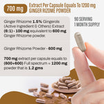 Ginger Capsules - ZingiberOfficinale - 1.5% Gingerols - Extract Ratio 6:1 - 90 Vege Capsules - 700 mg each