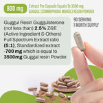 Guggul Resin Capsules – Commiphora Wightii - 2.5% Z+E - Extract Ratio 5:1 - 90 Vege Capsules - 800 mg each