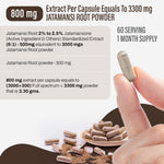 Jatamansi Capsules – Nardostachys Jatamansi - 2% to 2.5% Jatamansone - Extract Ratio 6:1 - 60 Vege Capsules - 800 mg each