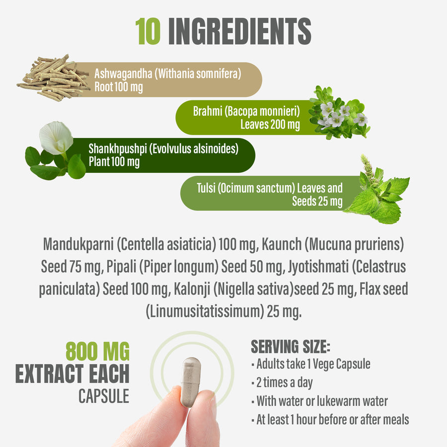 Omega Mind Capsules - Ayurvedic Herbal Supplement – 90 Vege Capsules – 800 Mg Each