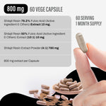 Shilajit Capsules – Mineral Pitch - 76.2% Fulvic Acid - Extract Ratio 10:1 - 60 Vege Capsules - 800 mg each