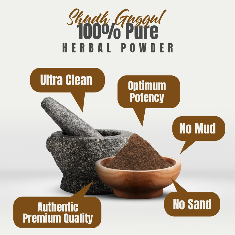 Shudh (Purified) Guggul Resin Powder – (Commiphora Mukul) – Non GMO - Vegan – 230 Gms - ½ LBS