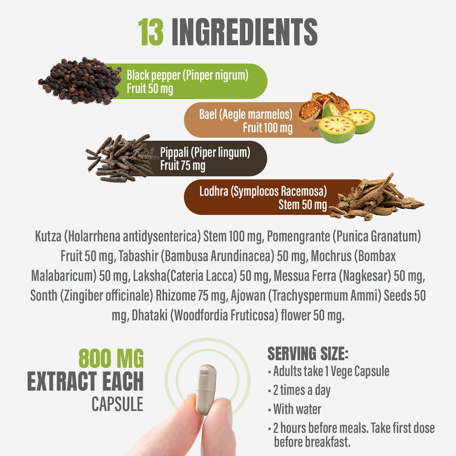 Stomach D Capsules - Ayurvedic Herbal Supplement (90 Vege Capsules – 800 Mg Each)