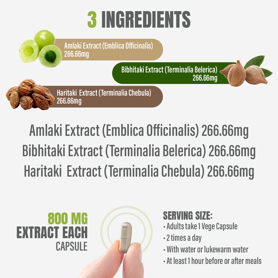 Triphala Capsules - Ayurvedic Herbal Supplement – 60 Vege Capsules – 800 Mg Each