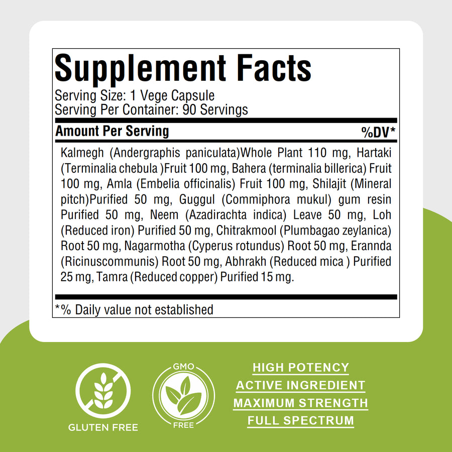 Arogya Vardini Vati - Ayurvedic Herbal Supplement - 90 Vege Capsules - 800 Mg Each