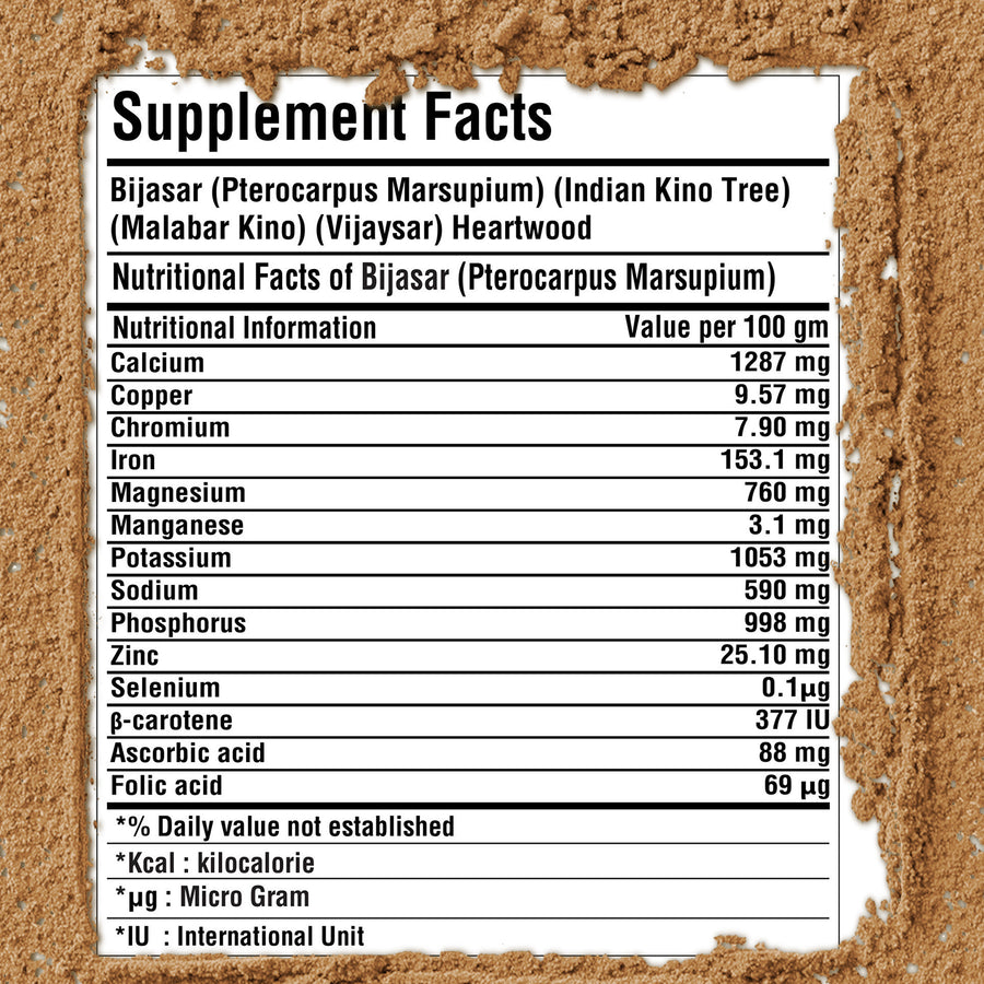 Bijasar Powder (Vijaysar Powder) (Pterocarpus Marsupium) - Non GMO - Vegan - (454 Gms - 1LBS)