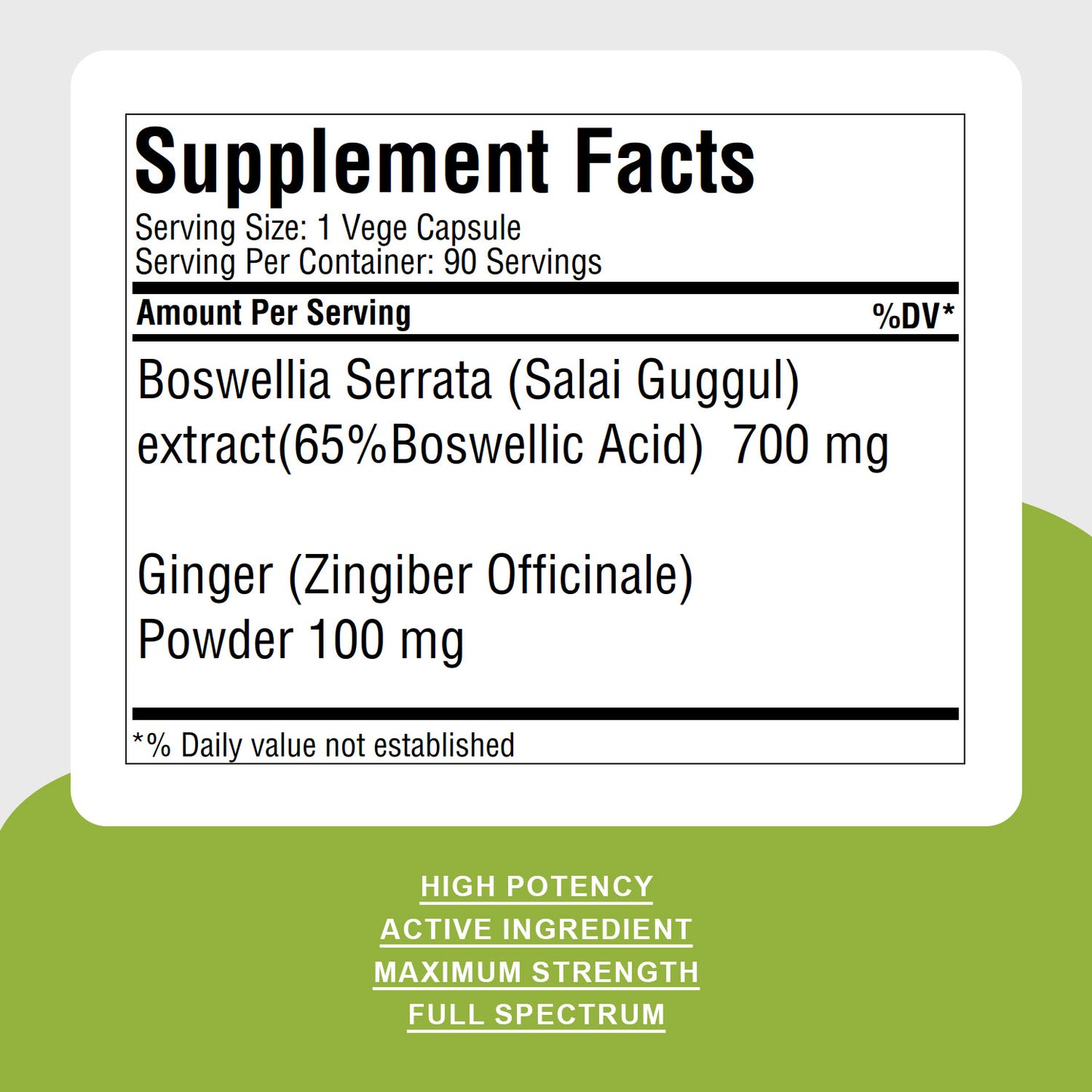 Boswellia Serrata (Salai Guggul) - 65% Boswellic Acid - 90 Vege Capsules - 800 mg each