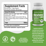 Brahmi Capsules (Bacopa Monnieri) - 20% Bacoside - Extract Ratio 20:1 - 60 Vege Capsules - 700 mg each