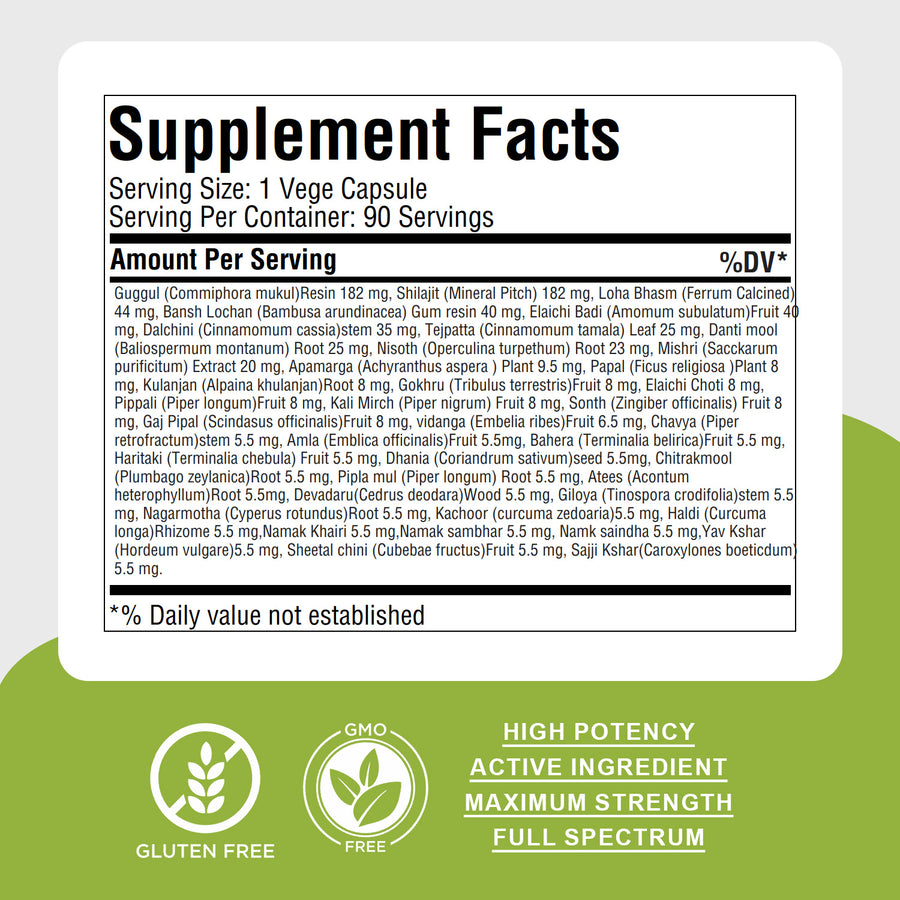 Chanderprabha Vati - Ayurvedic Herbal Supplement - 90 Vege Capsules - 800 Mg Each