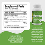 Gokshura Capsules - Tribulus Terrestris - 40% Saponin - Extract Ratio 10:1 - 60 Vege Capsules - 750 mg each