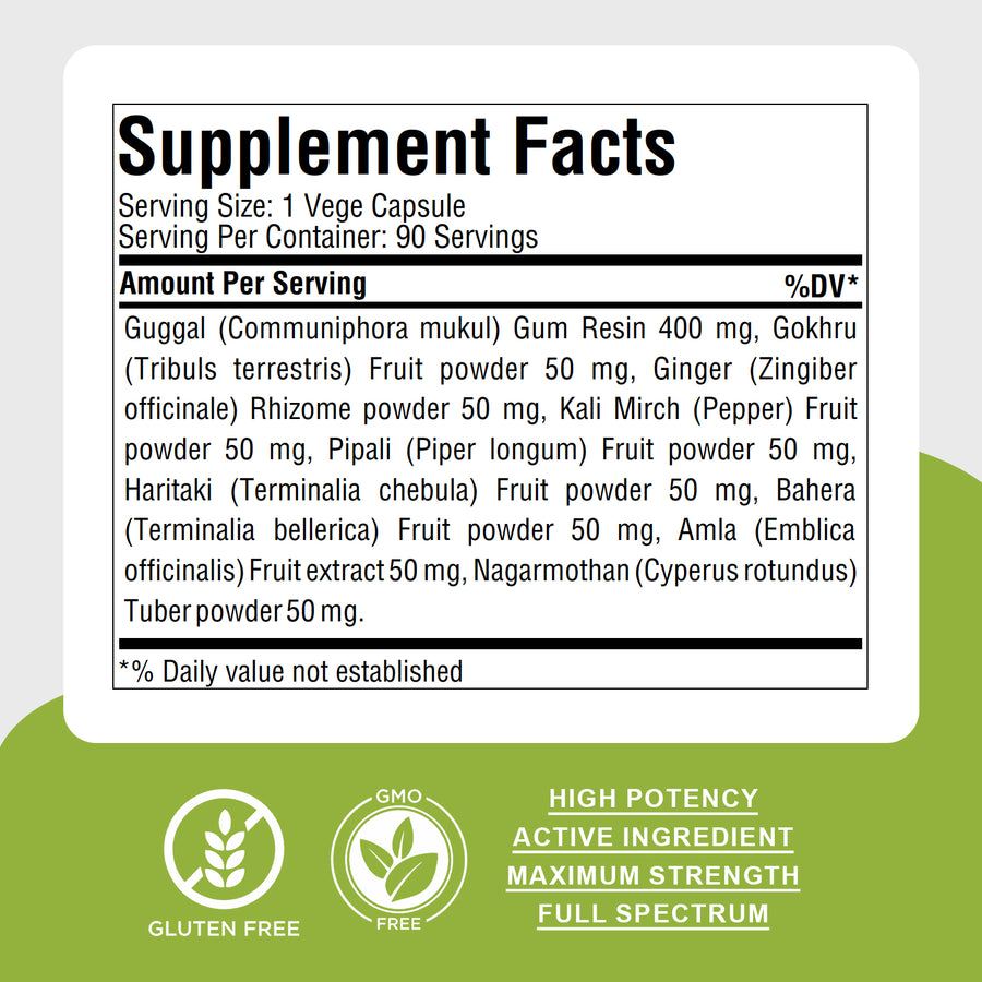 Gokshuradi Guggulu - Ayurvedic Herbal Supplement - 90 Vege Capsules - 800 Mg Each