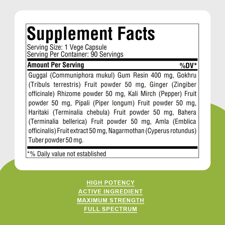 Gokshuradi Guggulu - Ayurvedic Herbal Supplement - 90 Vege Capsules - 800 Mg Each
