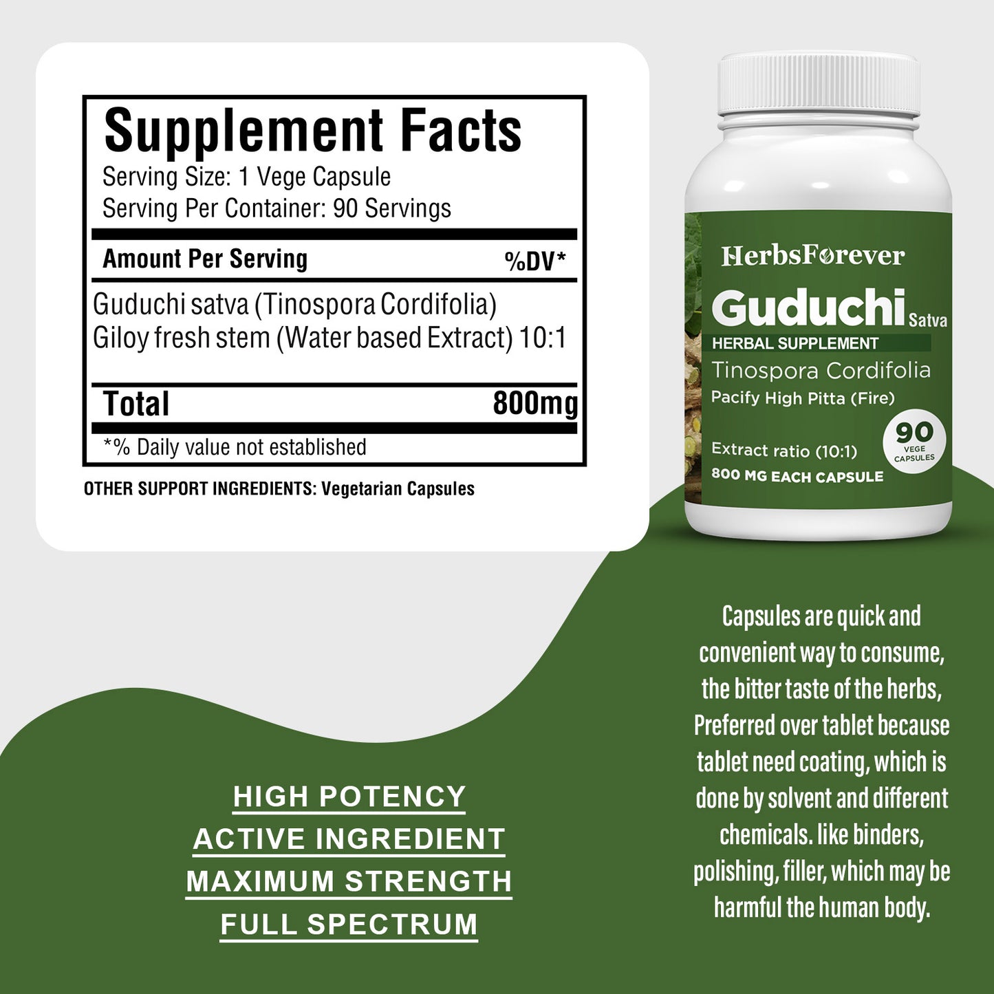 Guduchi Satva Capsules – Tinospora Cordifolia - (Water based Extract) 10:1 - 90 Vege Capsules - 800 mg each