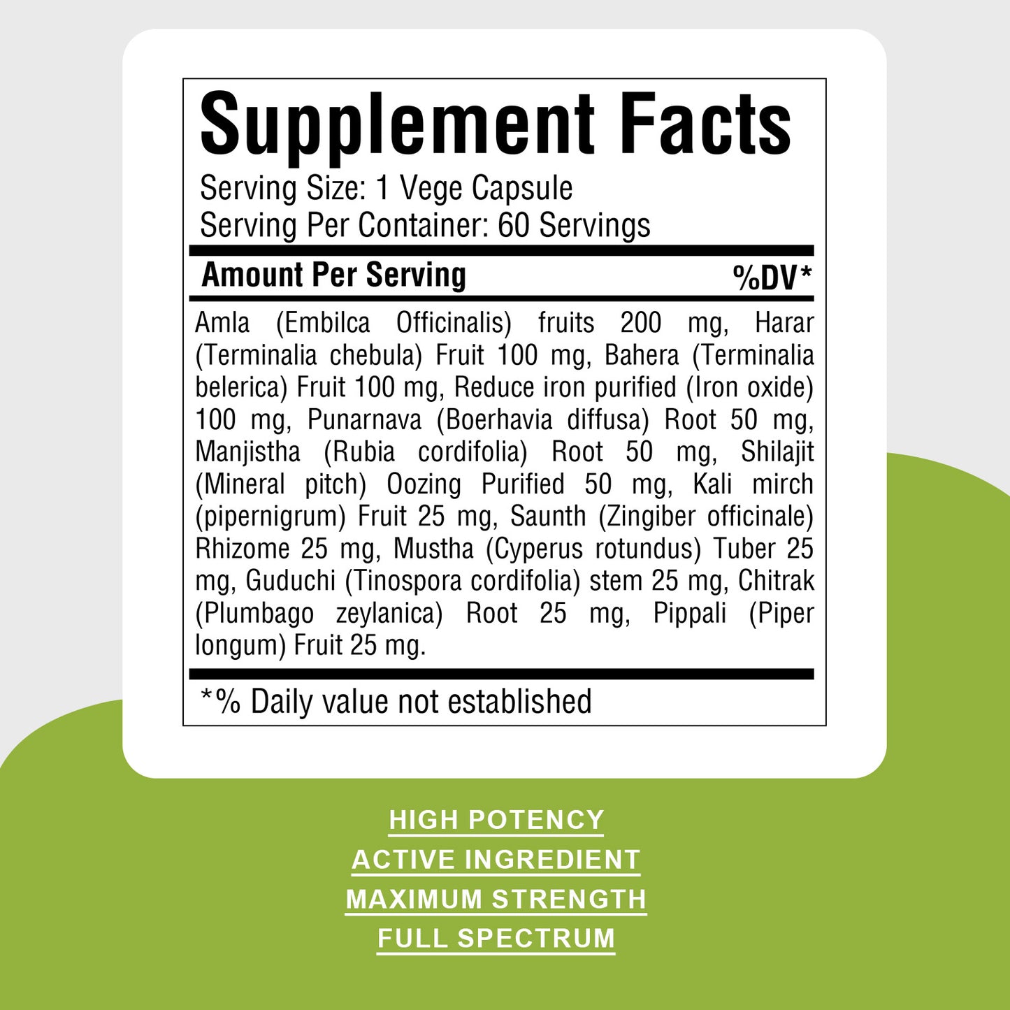 Iron Plus Capsules - Ayurvedic Herbal Supplement – 60 Vege Capsules – 800 Mg Each