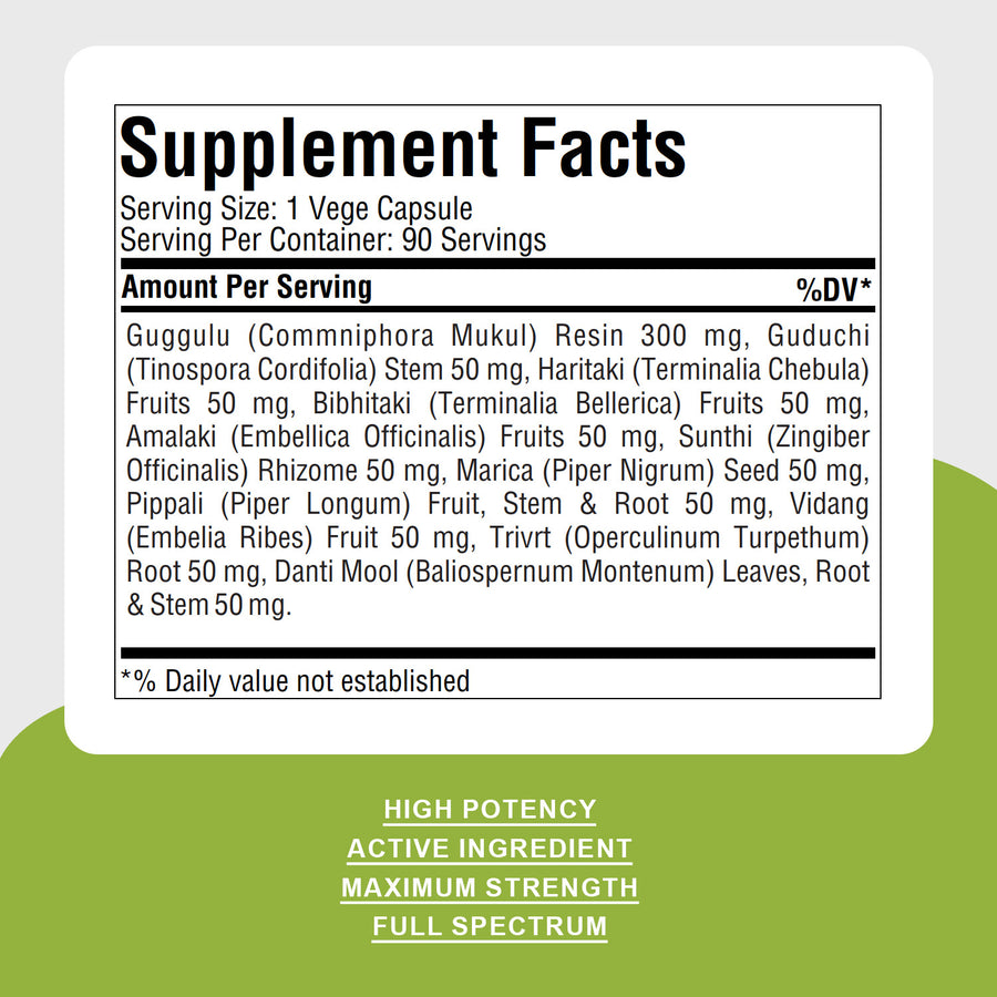 Kaishore Guggulu - Ayurvedic Herbal Supplement - 90 Vege Capsules - 800 Mg Each