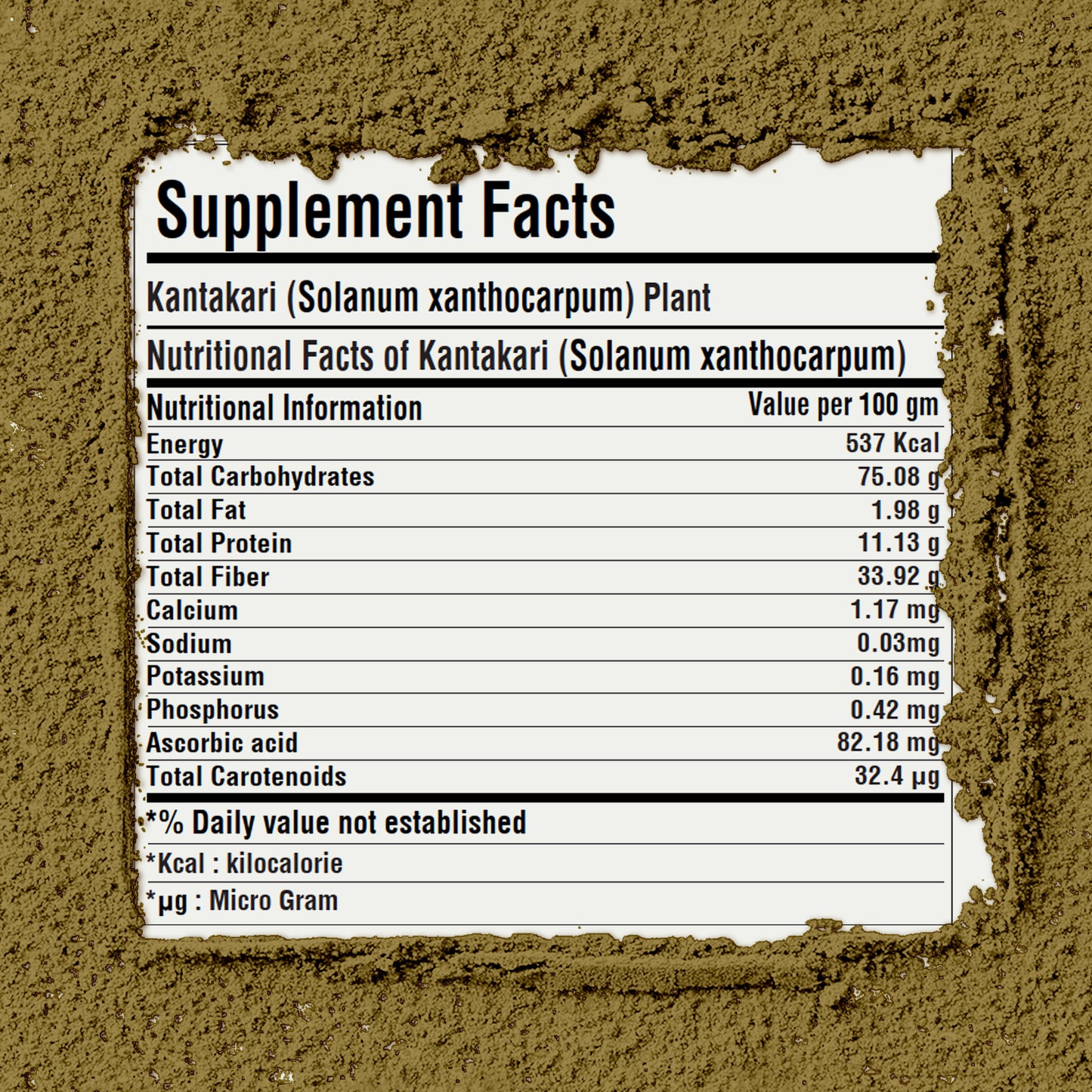Kantakari Powder (Solanum xanthocarpum ) - Non GMO - Vegan - (454 Gms - 1LBS)