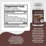 Licorice Capsules – Glycyrrhiza Glabra - 10% glycyrrhizin - Extract Ratio 10:1 - 60 Vege Capsules - 800 mg each