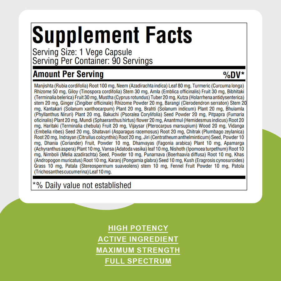 Maha Manjishtadi Kwath - Ayurvedic Herbal Supplement - 90 Vege Capsules - 800 Mg Each