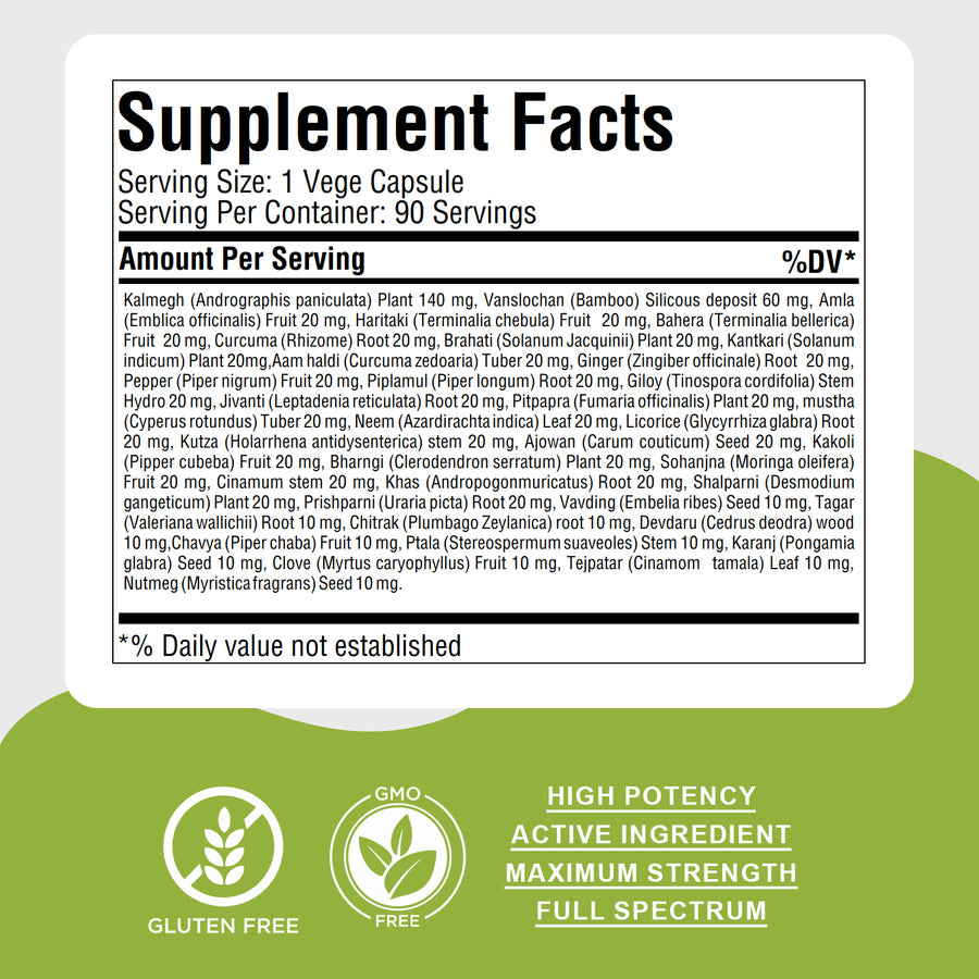 Mahasudarshan Vati - Ayurvedic Herbal Supplement  - 90 Vege Capsules - 800 Mg Each