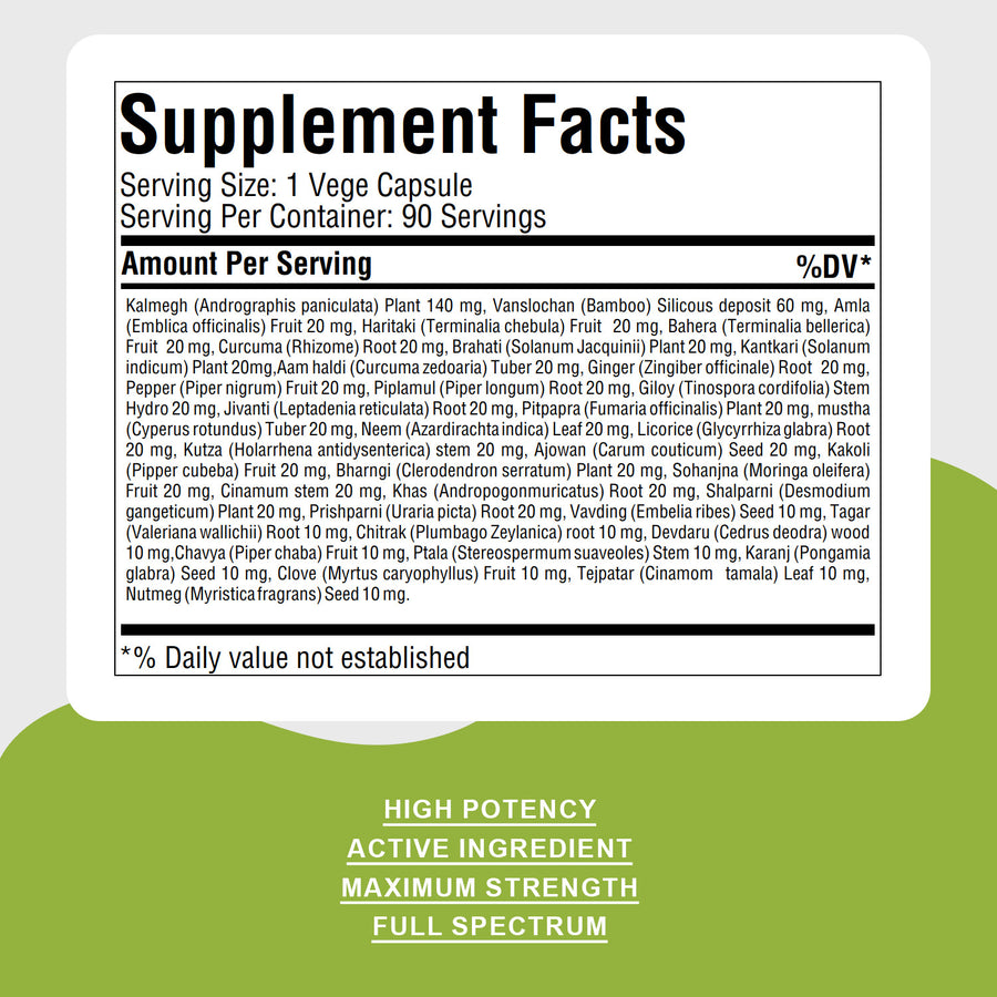 Mahasudarshan Vati - Ayurvedic Herbal Supplement  - 90 Vege Capsules - 800 Mg Each