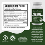 Neem Capsules – Azadirachta Indica - 5% Bitters - Extract Ratio 10:1 - 60 Vege Capsules - 750 mg each
