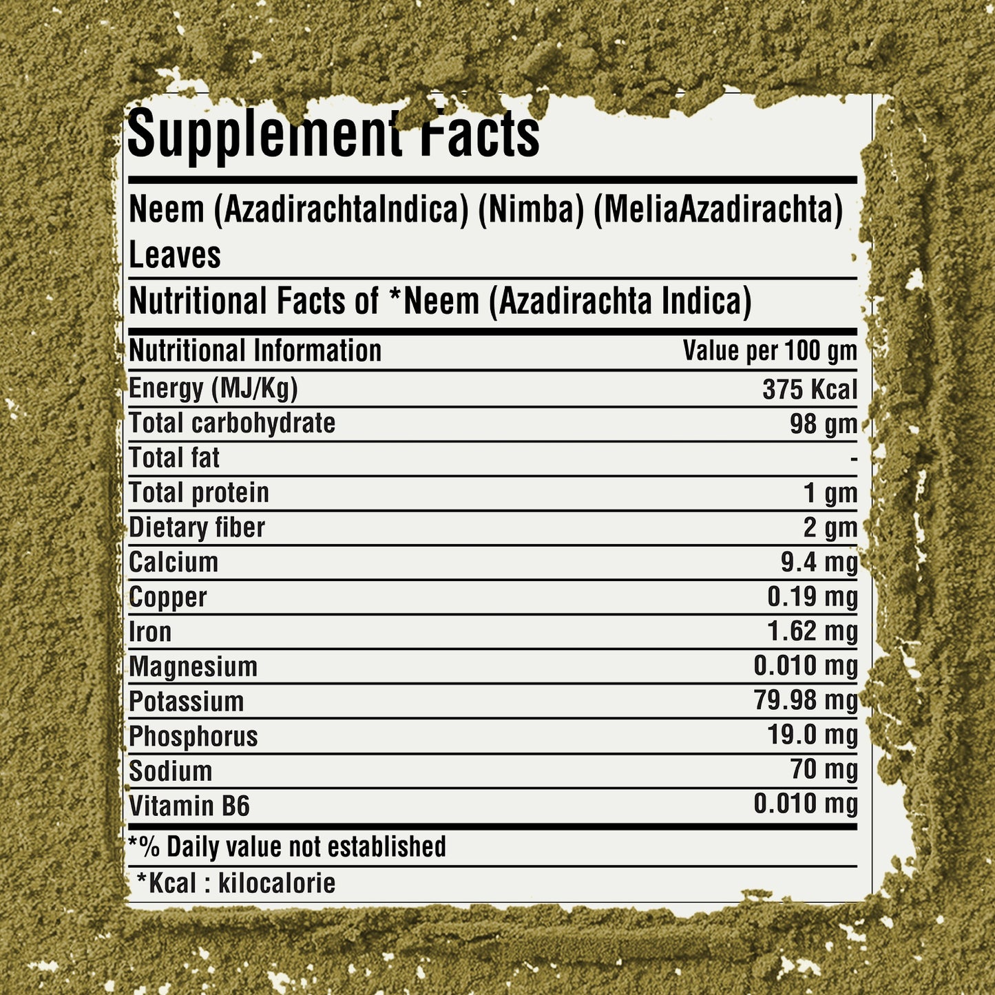 Neem Powder (Azadirachta Indica) - Non GMO - Vegan - (454Gms - 1LBS)