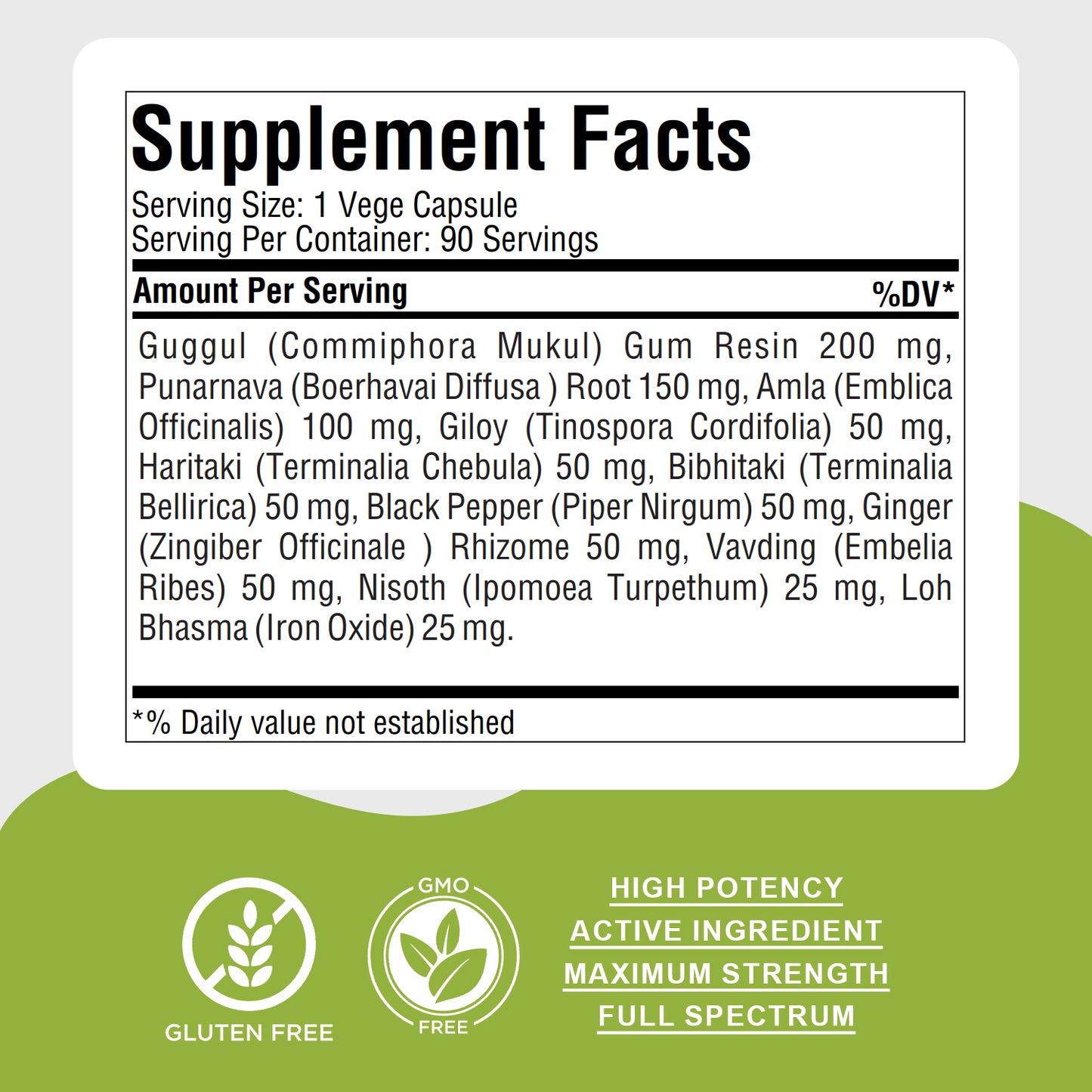 Punarnavadi Guggulu - Ayurvedic Herbal Supplement - 90 Vege Capsules - 800 Mg Each