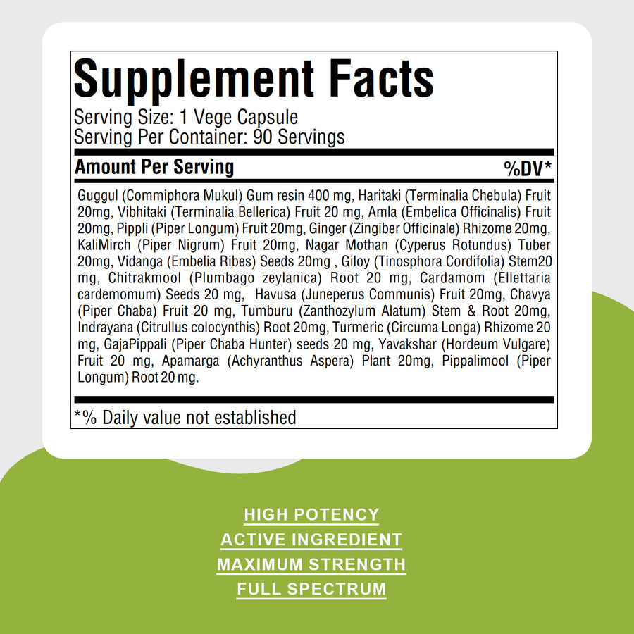 Saptavimastika Guggulu - Ayurvedic Herbal Supplement - 90 Vege Capsules - 800 Mg Each