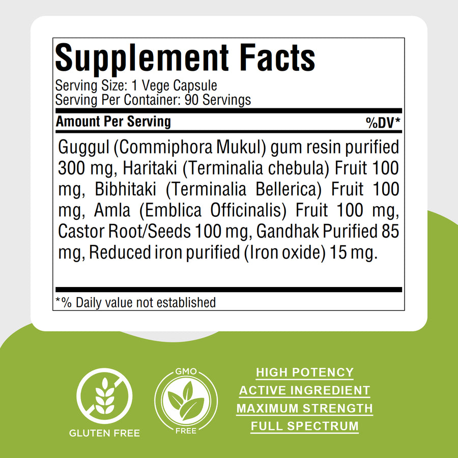 Simhanada Guggulu - Ayurvedic Herbal Supplement - 90 Vege Capsules - 800 Mg Each