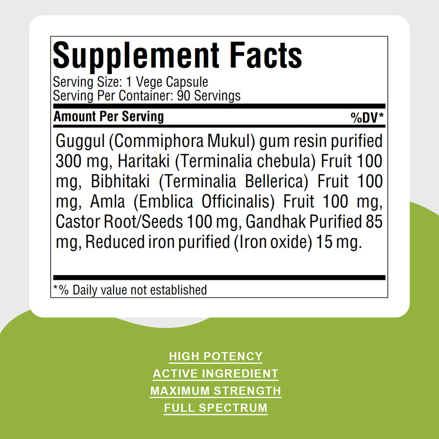 Simhanada Guggulu - Ayurvedic Herbal Supplement - 90 Vege Capsules - 800 Mg Each