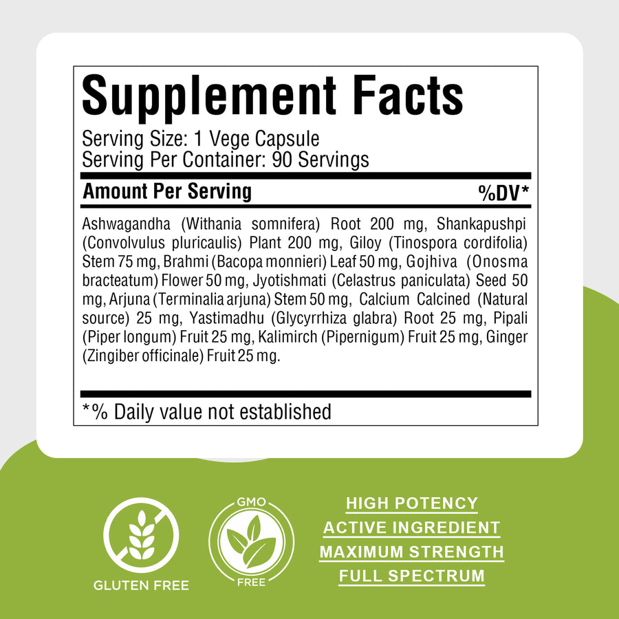 Stress Ez Capsules - Ayurvedic Herbal Supplement – (90 Vege Capsules – 800 Mg Each)