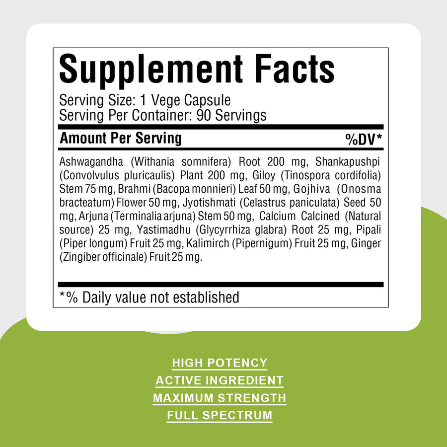 Stress Ez Capsules - Ayurvedic Herbal Supplement – (90 Vege Capsules – 800 Mg Each)